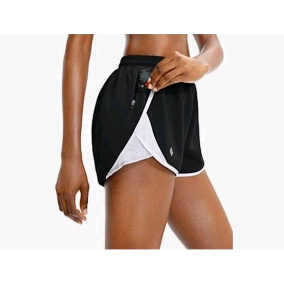 Santiny Running Shorts For Women Size Large Lightweight Zip Pocket Quick Dry  B9 - Picture 2 of 12